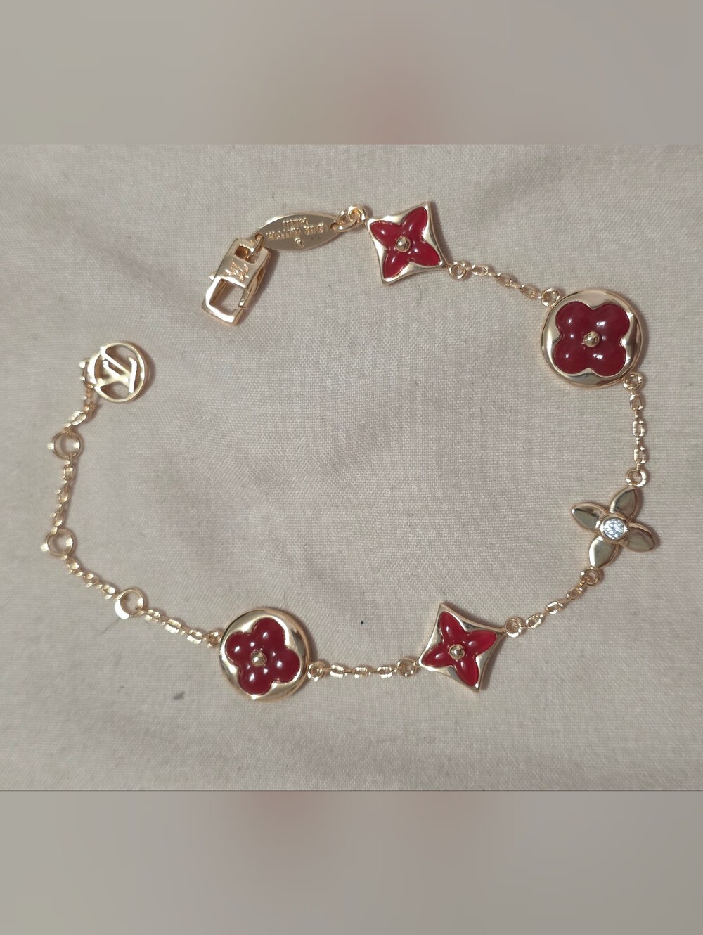 Rose Gold Plated Red Flower Motif Women's Bracelet